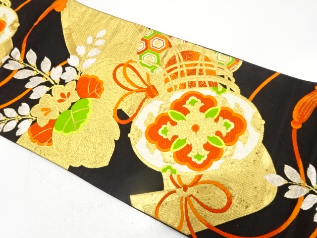 JAPANESE KIMONO / ANTIQUE FUKURO OBI / SILK / WOVEN DRUM